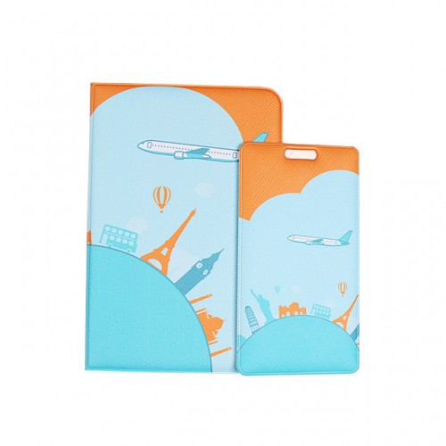 풀컬러 인조가죽 여권지갑 네임택 세트