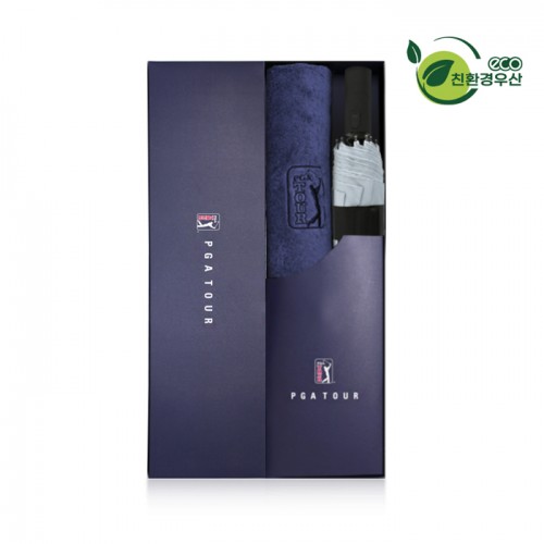 PGA 친환경그린 3단완전자동 우산+190g호텔타올세트