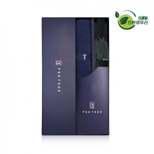 PGA 친환경그린 3단완전자동 우산+130g면사타올세트